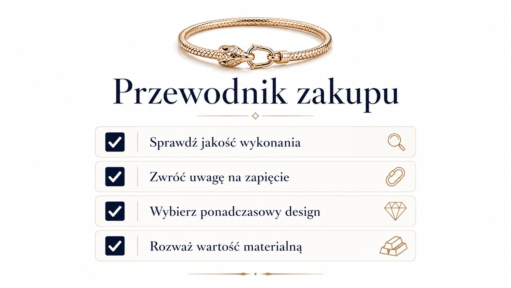 Poradnik zakupowy dotyczący wyboru biżuterii z motywem węża z wyszczególnionymi najważniejszymi kryteriami jakości i stylu.
