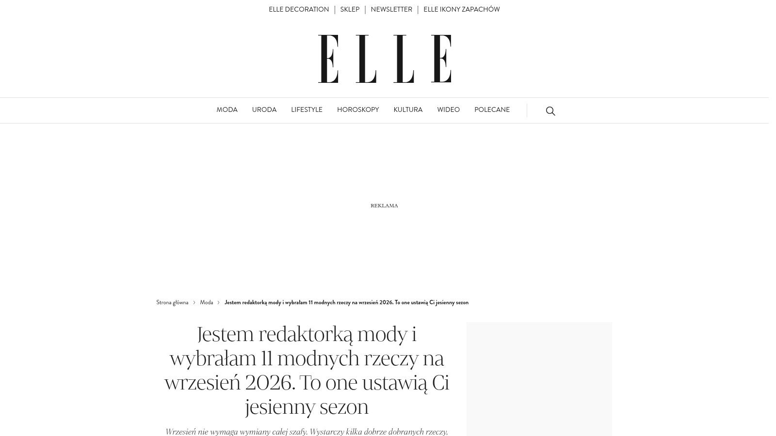 Elle.pl, „11 modnych rzeczy na wrzesień 2026. To one ustawiają jesienną garderobę”